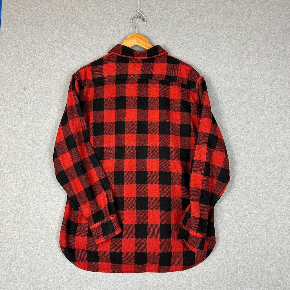 Vtg 70s Sears Kings Road Buffalo Plaid Wool Shirt Jacket CPO Red Black XL - Picture 3 of 11